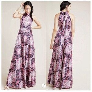Anthropologie NWT Nicole Miller Serena Halter Maxi Dress Size 12 MSRP $220